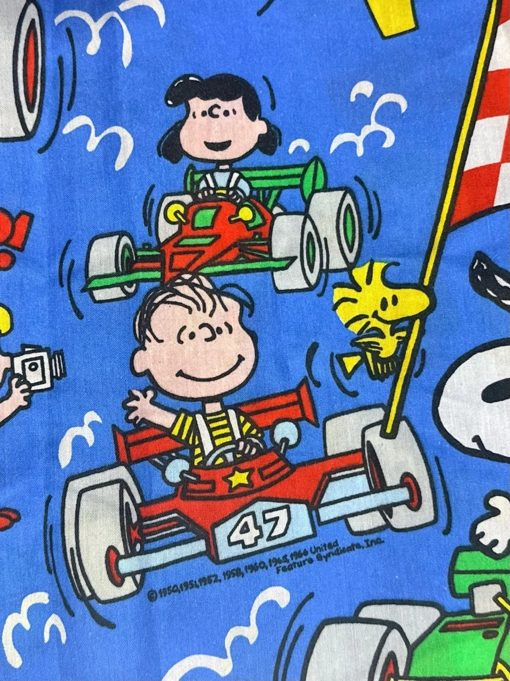 jcpenney vintage 1966 Blue Peanuts Snoopy Racing Kids Pajama Top